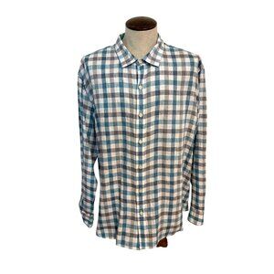 Tommy Bahama Mens Blue & White Plaid Button-Up Shirt 100% Linen Shirt XXL